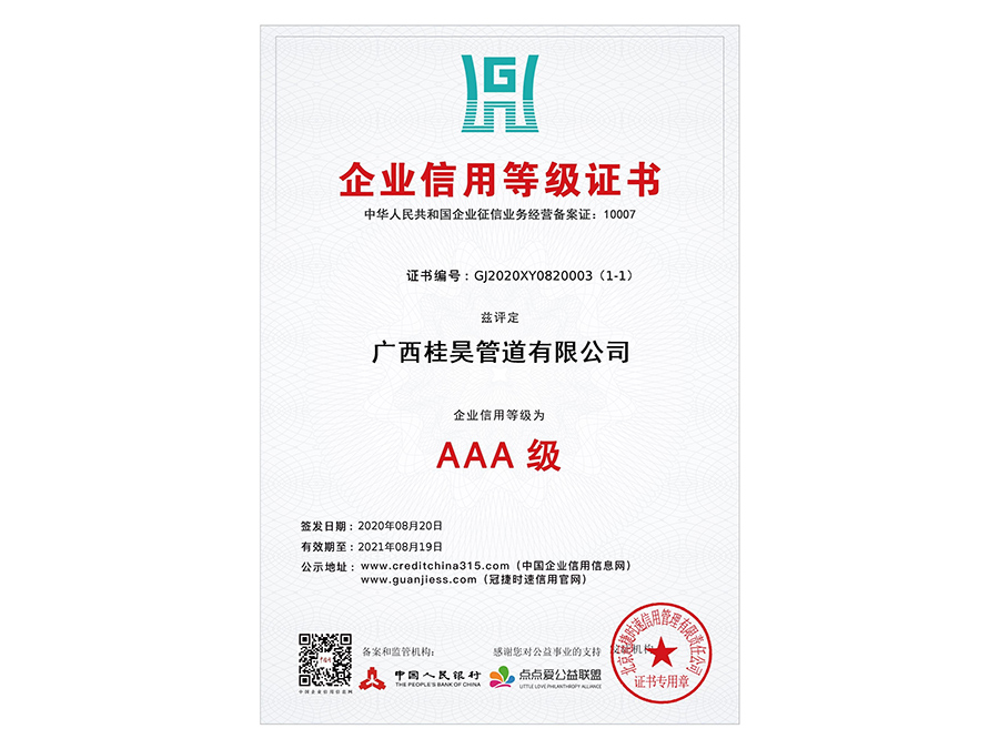 企業(yè)信用等級證書 AAA級